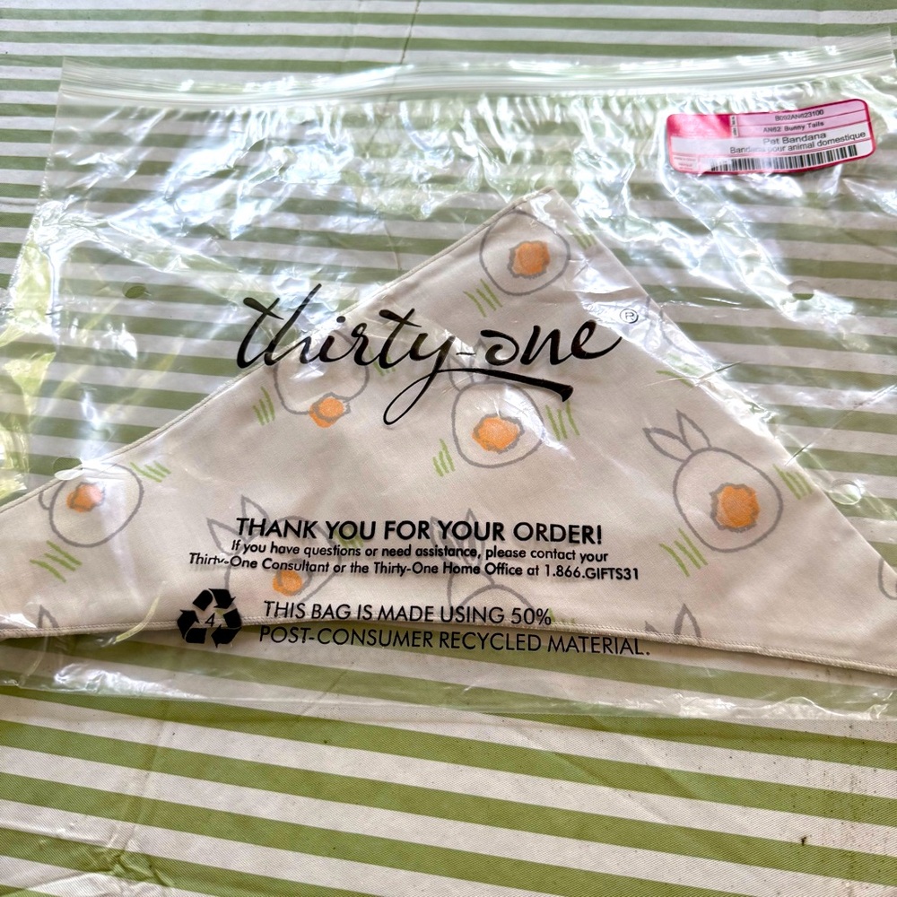 Thirty One Gifts Pet Dog Bunny Bandana NWT